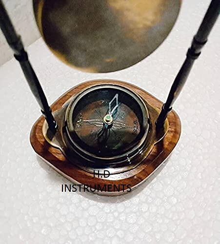 Home Decor Instrument Antique Brass Hanging Clock with Compass and with Wooden Base. can be Used as Office use, Weight Papers, desks/Tables, Decorative Items and for Gift