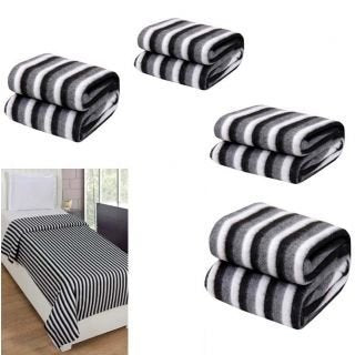 Fabriena Fleece Single Bed Warm Multipurpose Blanket (Black and White Stripe) - Set of 4