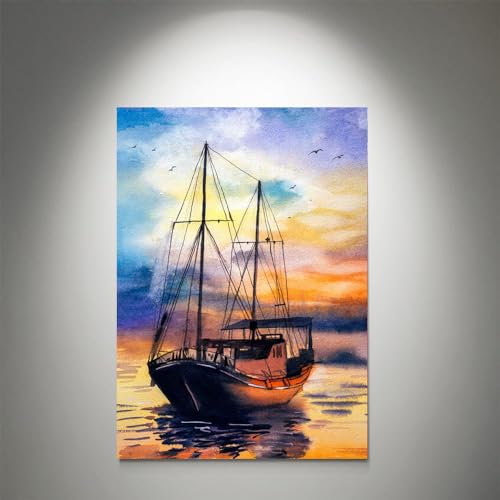 GADGETS WRAP Canvas Gallery Wrap Framed for Home Office Studio Living Room Decoration (11x17inch) - Boat On Sea Oil Painting