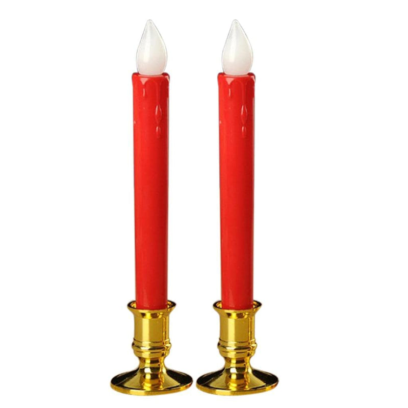 ATORSE® Flameless Flickering Led Pillars Candle Tea Light with Base Battery Powered Red - Golden Base