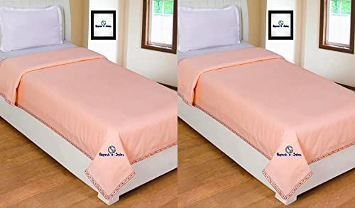 Gopesh e-Sales® 100% Cotton Soft Beautiful Plain Bhagalpuri Summer Blanket Khes Dohar Top Sheet Chadar with Printed Border Single Bed (Pack of 2) Peach