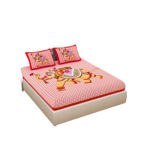 Shivanshi 100% Cotton Double Printed Flat Bed Sheet with 2 Pillow Covers Soft Feel Skin (235CM X 210CM) (Red)