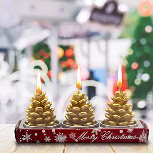 SAZ DEKOR 3X Christmas Candle Set Decorative Tealight for Home Party Pine Cone