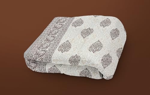 Silvatt 100% Jaipuri Cotton King Size Bedsheet for Double Bed, 1 Cotton Bed Sheet Double Bed (90 X 108 Inches) with 2 Pillow Covers | Bedsheet Double Bed Cotton Ethnic Brown Taditional Leaf Pattern