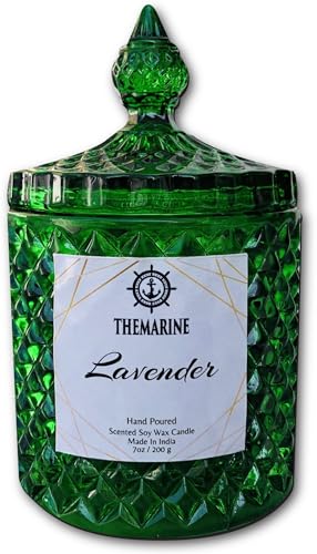 THEMARINE Lavender Scented Crystal jar Candle | Green Color | Natural Soy Wax | No Smoke Wick