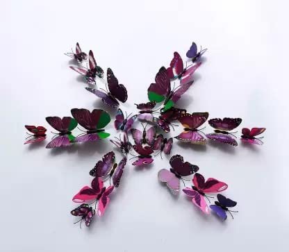 Rangoli Plastic 3D Butterfly Magnet 13 or 15cm Purple with Magnet Pack of 12