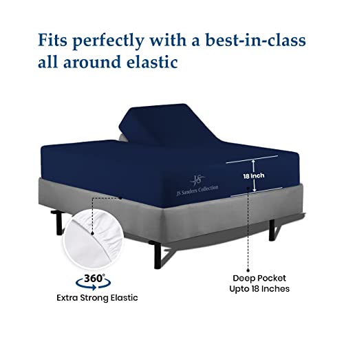 Top Split King Sheets Sets for Adjustable beds, Half Split King Sheet Sets for Adjustable beds 18" deep Pocket, 34" Split Top Sheets 1000 TC 100% Cotton (Half Split Fitted) Navy Blue