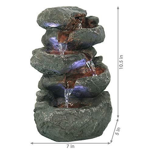 Sunnydaze Stacked Rocks Tabletop Water Fountain with LED Lights, 10.5 Inch