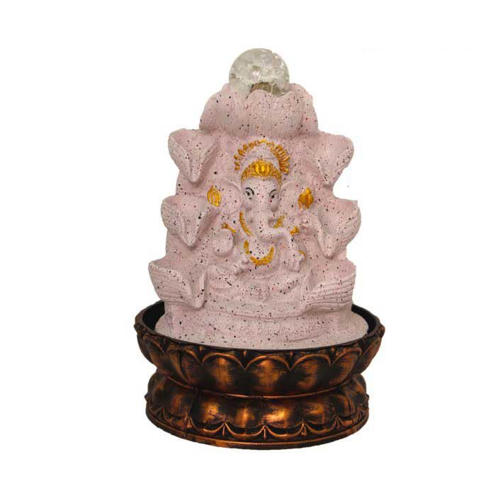 Art N Hub Lord Ganesha Tabletop Waterfall Fountain Decorative Gift Items for Home and Office with Crystall Ball LED Light | Home Inauguration Gift Items (20 x 20 x 29 CM | Dotted Pink Golden)