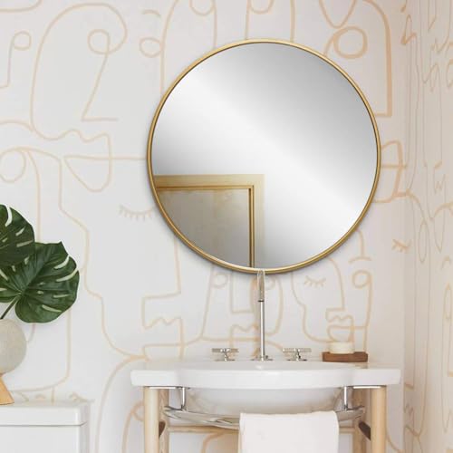 The Arts Box Round Wall Mirror I Metal Frame I Modern Design Metal Frame I Bathroom Wash Basin, Bedroom, Drawing Room (Gold, 36 x 36)