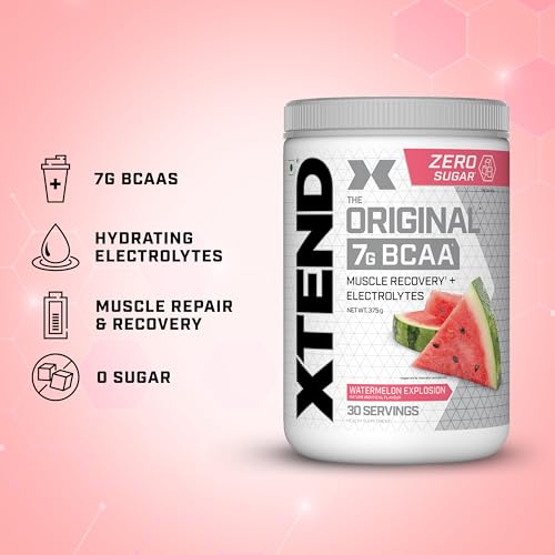 Xtend Original BCAA Powder (Watermelon Explosion) - Sugar Free Workout Muscle Recovery Drink with 7g BCAA, | Amino Acid Supplement with L Glutamine & Electrolytes - 375 Gms (30 Servings)