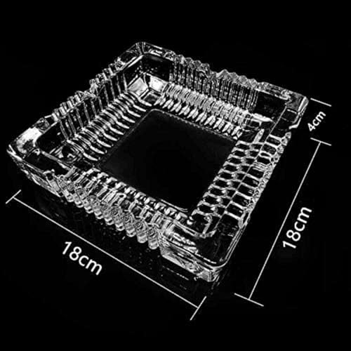 SIDSONS Large Glass Ashtray Square Cigarettes Cigars Crystal Cut Effect Transparent Glass Ash Tray Glass Indoor Outdoor Home Office Tabletop Restaurant Pub Garden, 18cm x 18cm 4cm Height