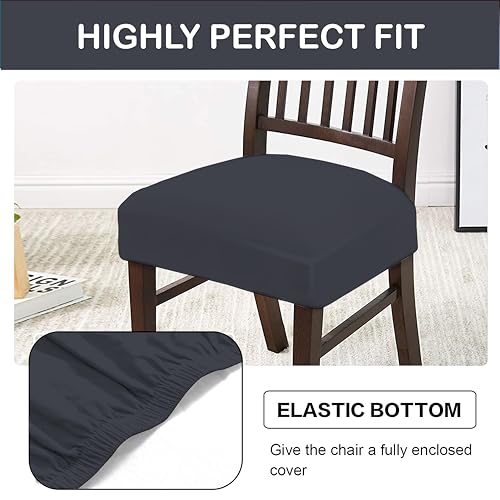 HOTKEI Pack of 6 Dark Grey Dining Chair Seat Cover Elastic Magic Chair Cover Stretchable Protector Slipcover for Dining Table Chair Cover Set of 6 Seater