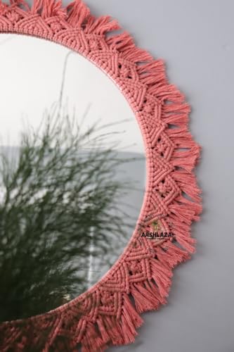 ARSHLAZA Macrame Hanging Wall Mirror with Macrame Round Mirror Art Boho Decor [MPINK4] Framed, Off-White