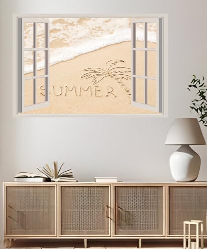 JVERF - JZZA27120 Sand Beach Word| Self-Adhesive Open Window Wall Sticker