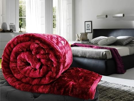 SK STORE Blanket Fleece All Weather Soft Warm Mink Solid Colour Floral for Double/Single Bed Light Mink Winter Blanket (Maroon_Blanket, Single Bed)