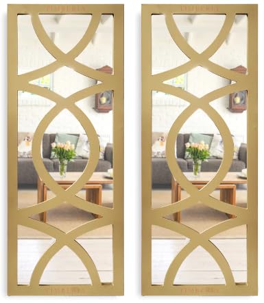 ANTIQUE HOUSE IN Hand Crafted MDF Modern Rectangular Wall Panel Mirror (Gold, 30 x 12 Inch) (PACK of 2)