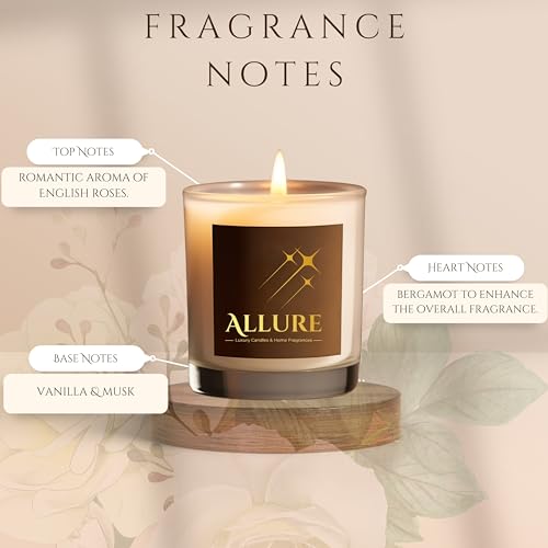 Allure Living Lovers Lullaby Luxury British Rose Soy Candles | Large 3 Wick Jar Candle | Up to 40 Hours Burning Time | Natural Soy Wax | Relaxing Aromatherapy Aesthetic Candle Scented Candle