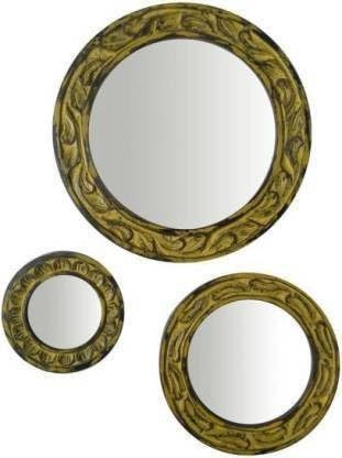 Vas Collection MDF Mirror Frame Fro Wall Decor,Bedrroom,Living Room,Bathroom & Hallway,A Collection of 3 Mirrors(Yellow Antique)