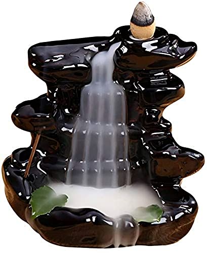 Shri Shyama Dropping Smoke Backflow Cone Fountain Design Decorative Polyresin Incense Holder with 10 Back Flow Incense Cone (10 x 7 x 10 cm, Black)