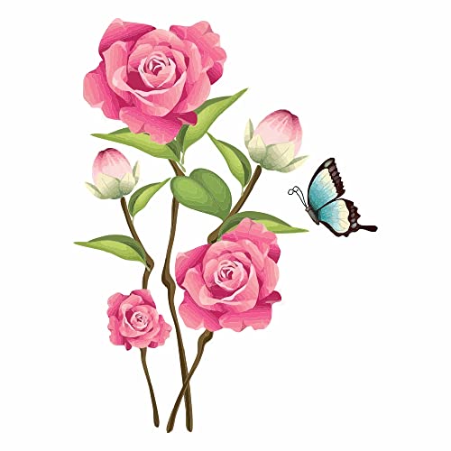 Wallzone Rose Plant Large Vinyl Wallsticker for Home Decoration ( 65 cm x 89 cm)