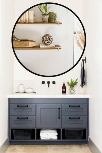 Black Round Wall Mirror I Metal Frame I Modern Design Metal Frame I Bathroom Wash Basin, Bedroom, Drawing Room (Black, 30")