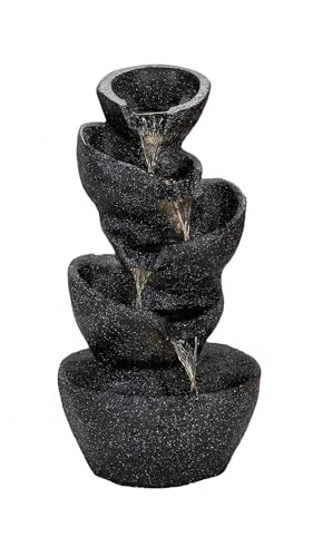 Shawshank Spiral Mini Water Fountain Resin Fiberglass Water Fountain for Home Office Living Room Dcor with LED Lights and Pump (Black)