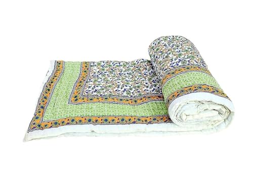 AARMOZY Single Bed Jaipuri Razai Reversible Cotton Green Blanket AC Quilt - Traditional Rajasthani Comforter for Soft and Cozy Sleep