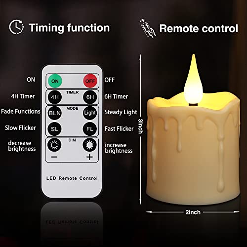 yunsheng Rechargeable Flameless Votive Candles with Remote Timer, D2 x H3 inches in/Outdoor Waterproof Flameless Flickering Electric Candles, 3D Wick Battery Operated LED Tea Lights, Set of 6, Ivory