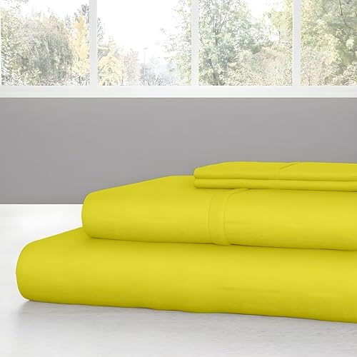 SLEEPINO - King Size Bedsheet | Super Soft Brushed Microfiber Bedsheet for King Size (92X102 Inches) | Machine Washable & Hypoallergenic Bedsheet with 2 Pillow Cover - Yellow