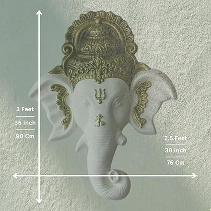 Shawshank 3 Feet Ganesha face Wall Hanging Mural Showpiece for Home Entrance Decor, Office, Study Room - Idol Statue Shri Ganesha face Wall Mount(white)