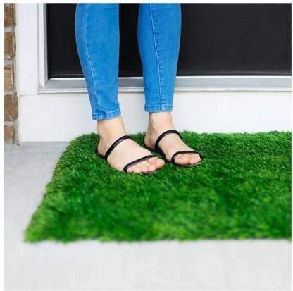 Status Contract Polyvinyl Chloride Premium Artificial Grass Rectangular Shape Door Mat- Natural Green (18 X 28 Inch)