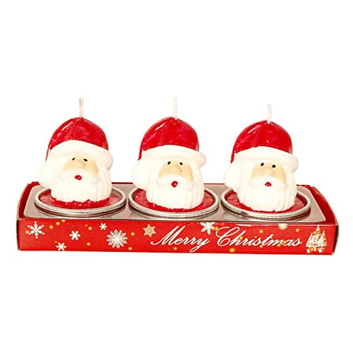 SAZ DEKOR 3X Christmas Candle Set Decorative Tealight for Home Party Big Head Santa