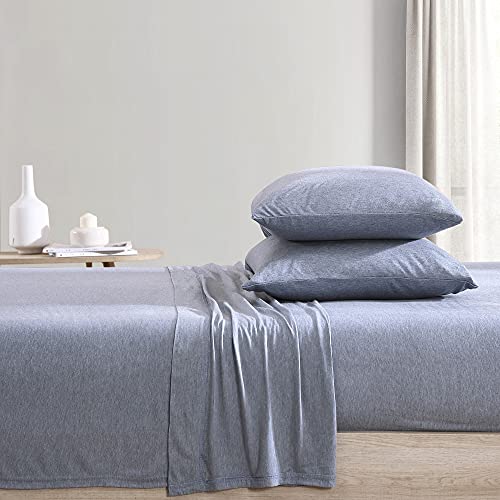 Brielle Home Tencel Modal – 100% Modal, Beech Tree Fiber – T-Shirt Jersey Knit – Cooling, Breathable, Wrinkle Resistant – Sheet Set, Heather Blue, Cal King