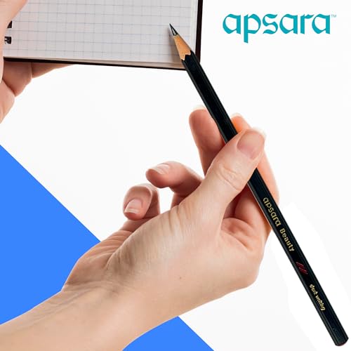 Apsara Beauty Pencils, Hexagonal Body for Strong Grip, Classic Black Design for Premium Look, Good Handwriting, Free Sharpener & Eraser, Non-toxic (Pack of 10 Pencils)