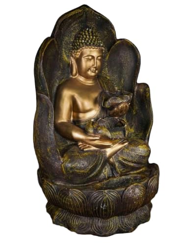 SEPBORN Buddha Statue Fountain with Water Flow, Copper, 90 cm with LED Lights Water Pump