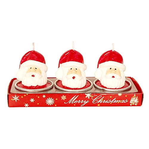 SAZ DEKOR 3X Christmas Candle Set Decorative Tealight for Home Party Big Head Santa