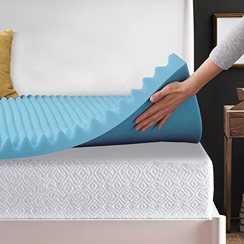 Treaton, 2-Inch Premium Convoluted Gel Memory Foam Toppers for Enhanced Comfort and Support, Twin, Blue