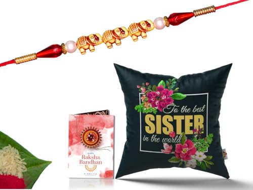 Pillow Rakhi for Brother with Gift - Rakhi with Rakhi Cushion with Filler Greeting Card- Rakhi for Brother, Gifts for Brother, Gifts for Rakhi, Gifts for Rakshabandhan Rakhi Gifts-CH-SIS-24-PE