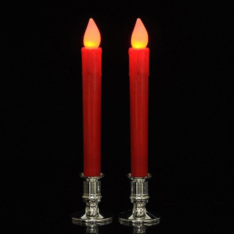 ATORSE® Flameless Flickering Led Pillars Candle Tea Light with Base Battery Powered Red - Silver Base