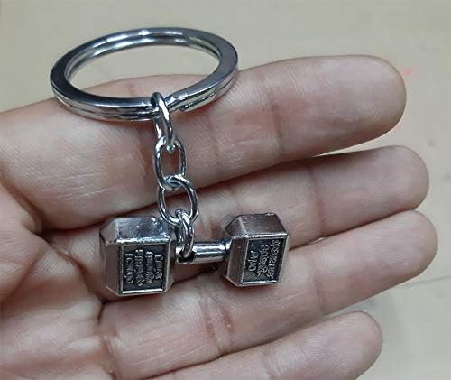 Excite Store Gym Dumbbell Keychain | Sports Fitness Body Builder Workout Keyring Gift for Men Husband Boyfriend (Silver)