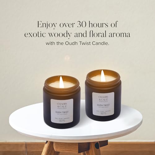 Charis & Cale Oudh Twist Candle Jar - 200 Gm | Smokeless, Soot-Free & Non-Toxic Candles for Home Decor & Aromatherapy | Long Burning Time of 30+ Hours | Best for Gifting & Meditation