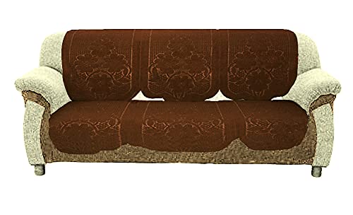 Weavers Villa Cotton Net Floral Brown Woven Sofa Cover (3 Seater - Set of 6 Pieces)