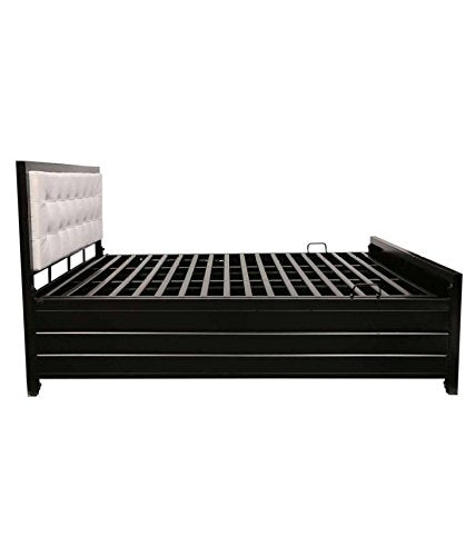 Royal Interiors Virno Metal Matte Finish Bed with Hydraulic Storage and Foam Mattress (Queen Size, Black)