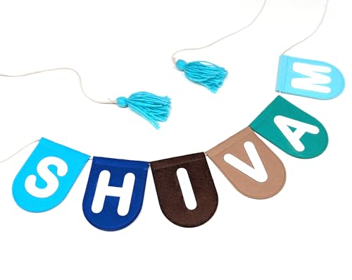 AGD Handmade Personalized Name Garland Bunting, Baby Toddler Teen Custom Birthday Gift, Cute Kids Room Decor (Beach - Blue Brown)