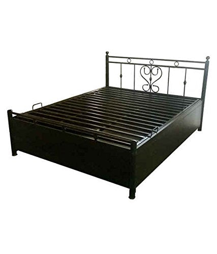 Royal Interiors King Size Metal Bed with Foam Mattress and Hydraulic Storage (Matte Finish,Black)