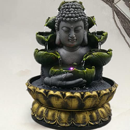 ATORSE® Buddha Tabletop Fountain Water Waterfall Yard Home Decoration Gold Base