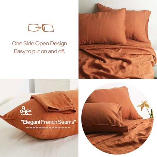 S VICTORY SYMBOL 100% French Natural Linen Bedding Sheet Sets,Deep Pocket Sheets,Ultra Soft Durable Luxurious Stone Washed Flax 4 Pieces Sheets Set(Caramel,California King)