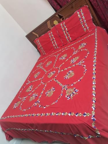 Nice Things Handwork Embroidery Bedsheets 200 Thread Count, Red Color 010