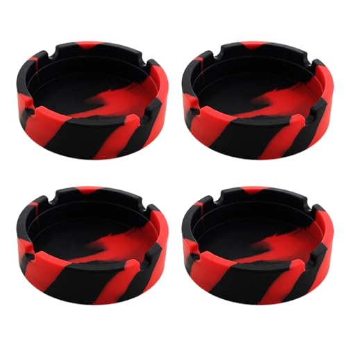4 Pcs Colorful Silicone Ashtray, Won't Break-Silicone Rubber Nonstick Ashtray Stylish Heat Resistant Ashtray for Home Office Restaurant (Red and Black)